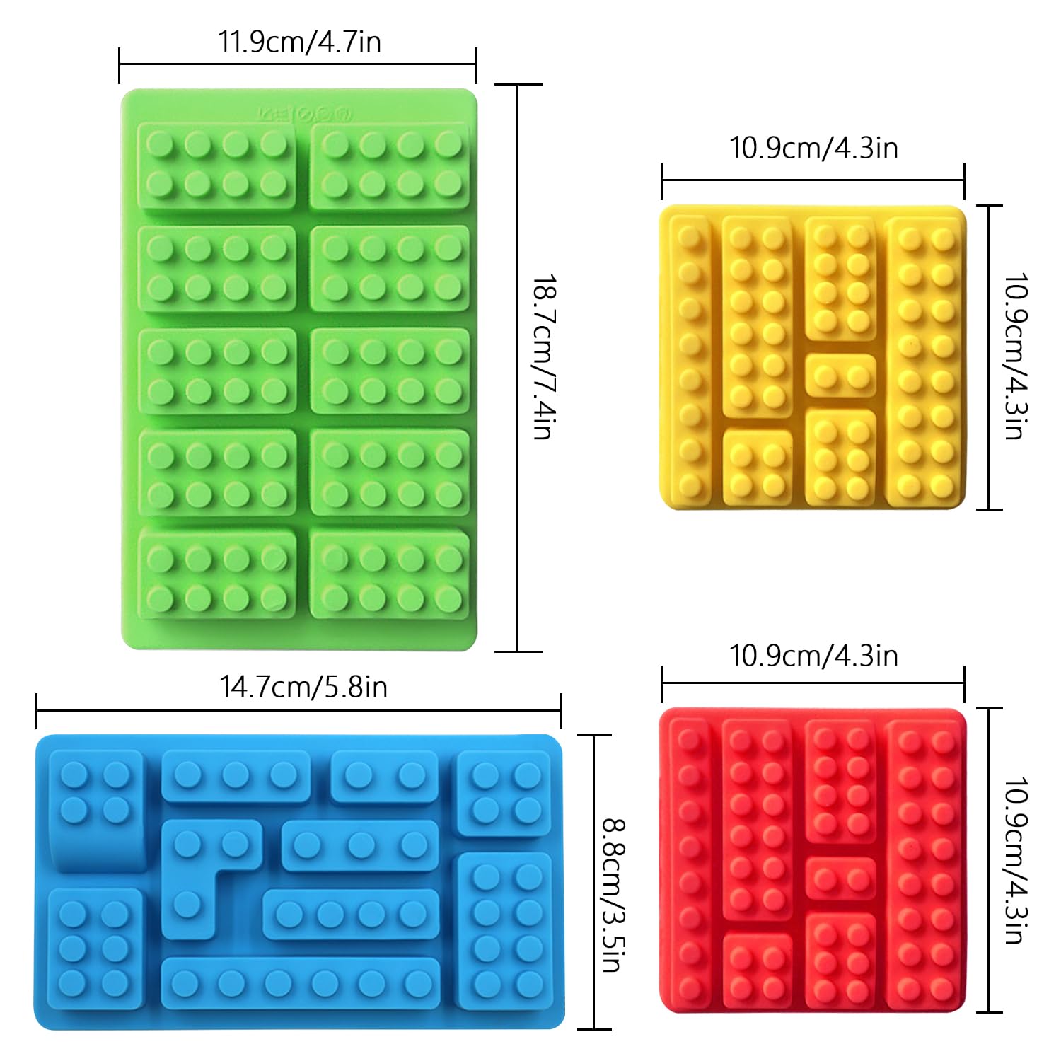 YXHZVON 4 pezzi Stampi per Robot, Stampi in Silicone per Mattoni da Costruzione, Stampi per Caramelle Antiaderenti, per Dolci, Gelatina, Biscotti, Cioccolato, Decorazione Della Torta