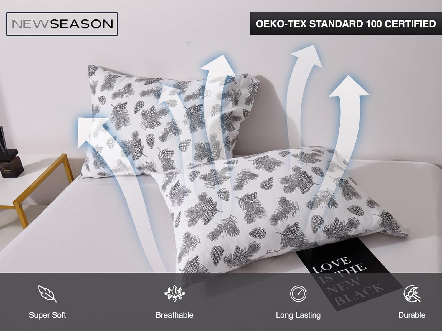New Season - 100% Cotton Queen Flannel Sheet Set Softly Brushed Cotton Flannel Sheets - Stylish Printed Bed Sheets - Warm, Breathable Bed Sheets Set (Pine Cones, Queen)