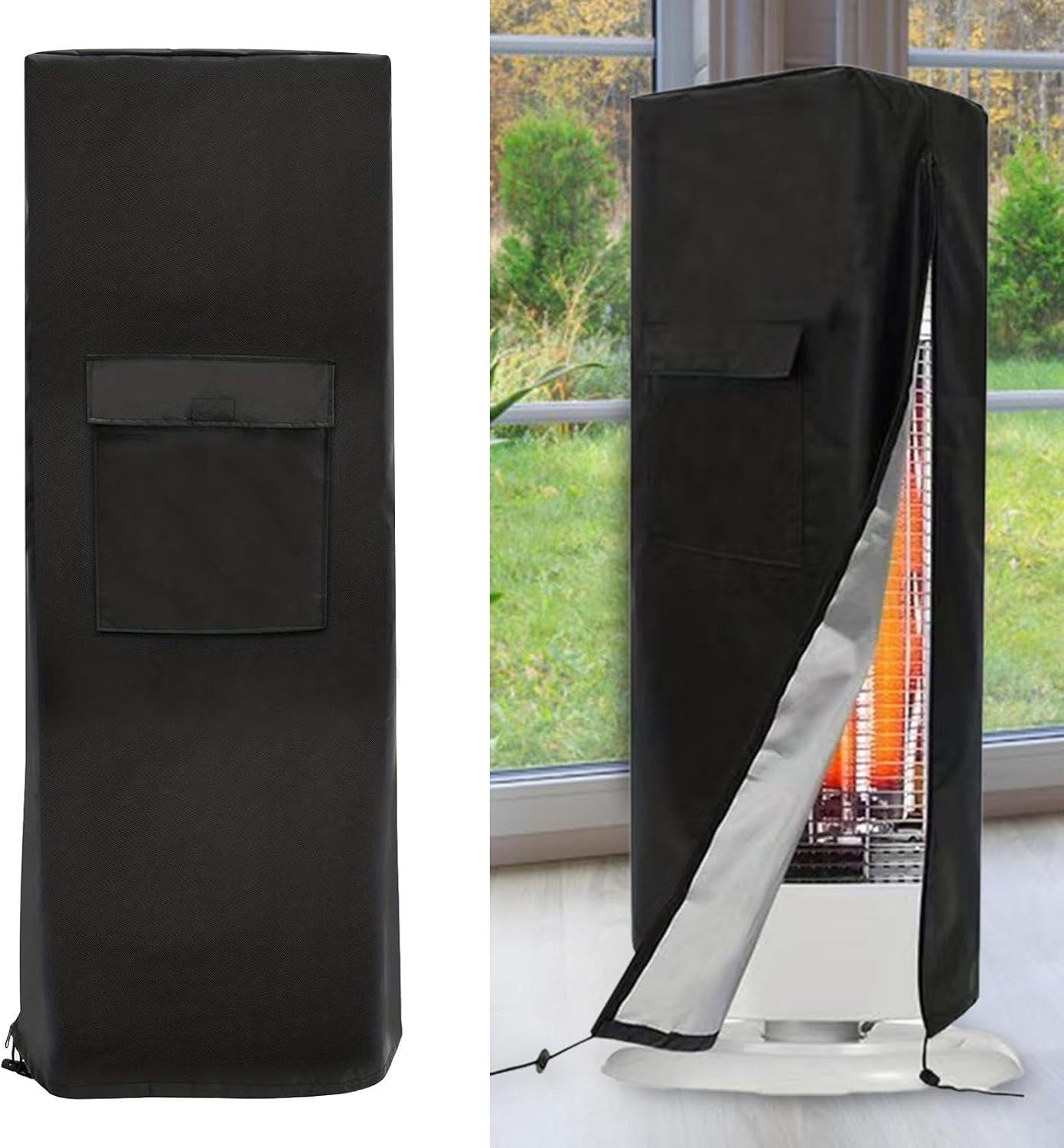 Patio Heater Cover Heater Adjustable Drawstring Black with Pocket Furniture Protector Dustproof Cover for Outside Yard
