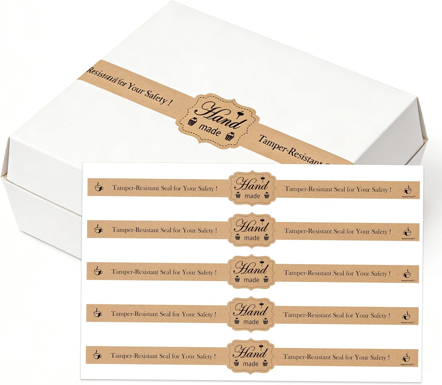 200 Pcs Food Retail Package Seal Stickers 9x1 Inch Safe Secure Tamper Evident Lids Stickers Tampers Proof Tamper Evident Labels for Freshness Labels for Handmade Crafted Baking (Brown)