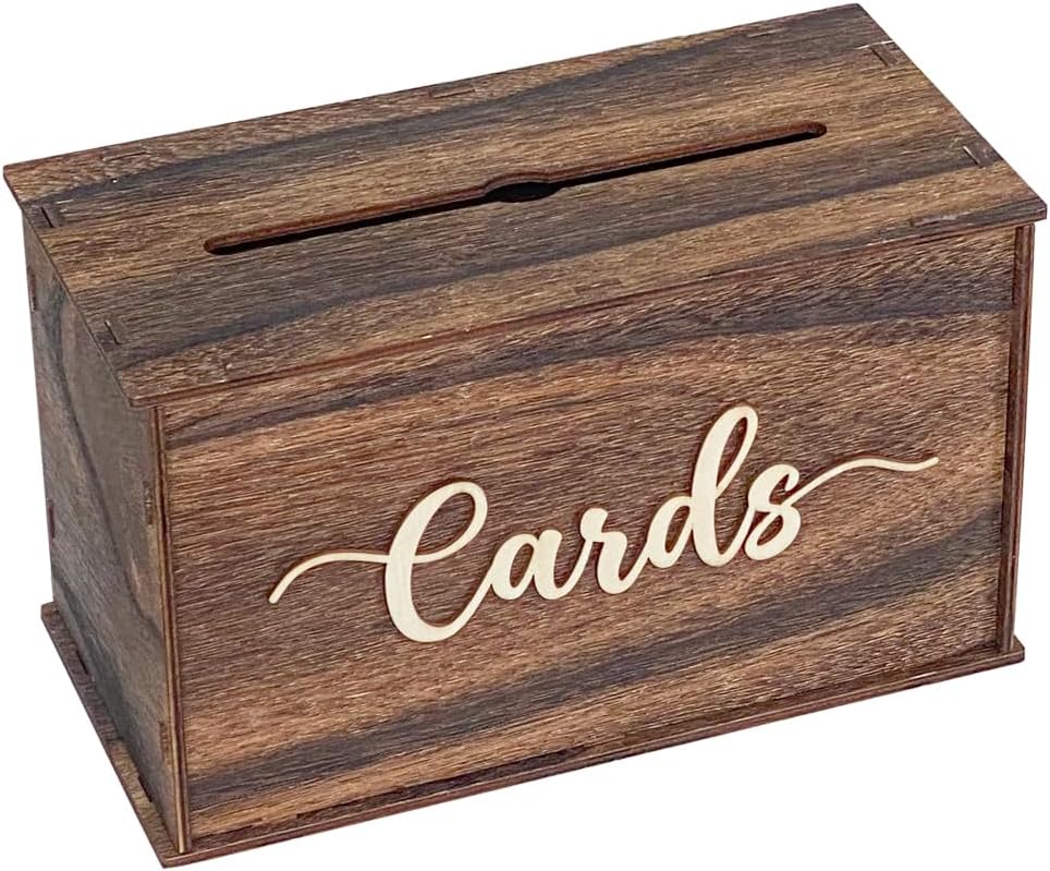 Cregugua Small Card Box 12"x 6"x 7" Rustic Wooden Card box Gifts Card Box for Wedding Birthday Baby Shower Graduation Party