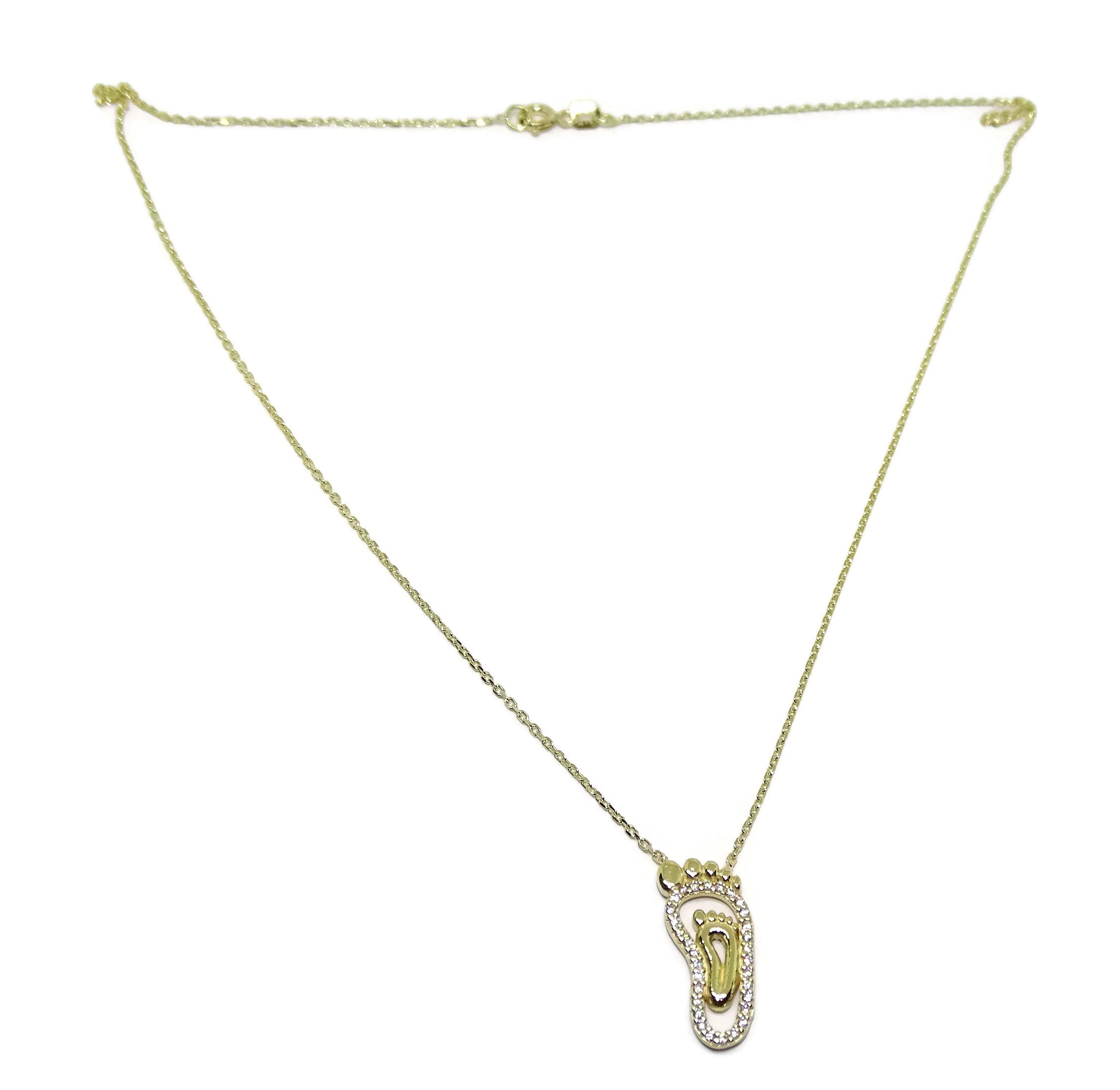 Naszyjnik Feet z 18-karatowego żółtego złota Mama New Born | Zirconia Footprint Charm Chain 40cm | Modna, znacząca biżuteria | Błyszczący prezent dla matek Baby Shower |