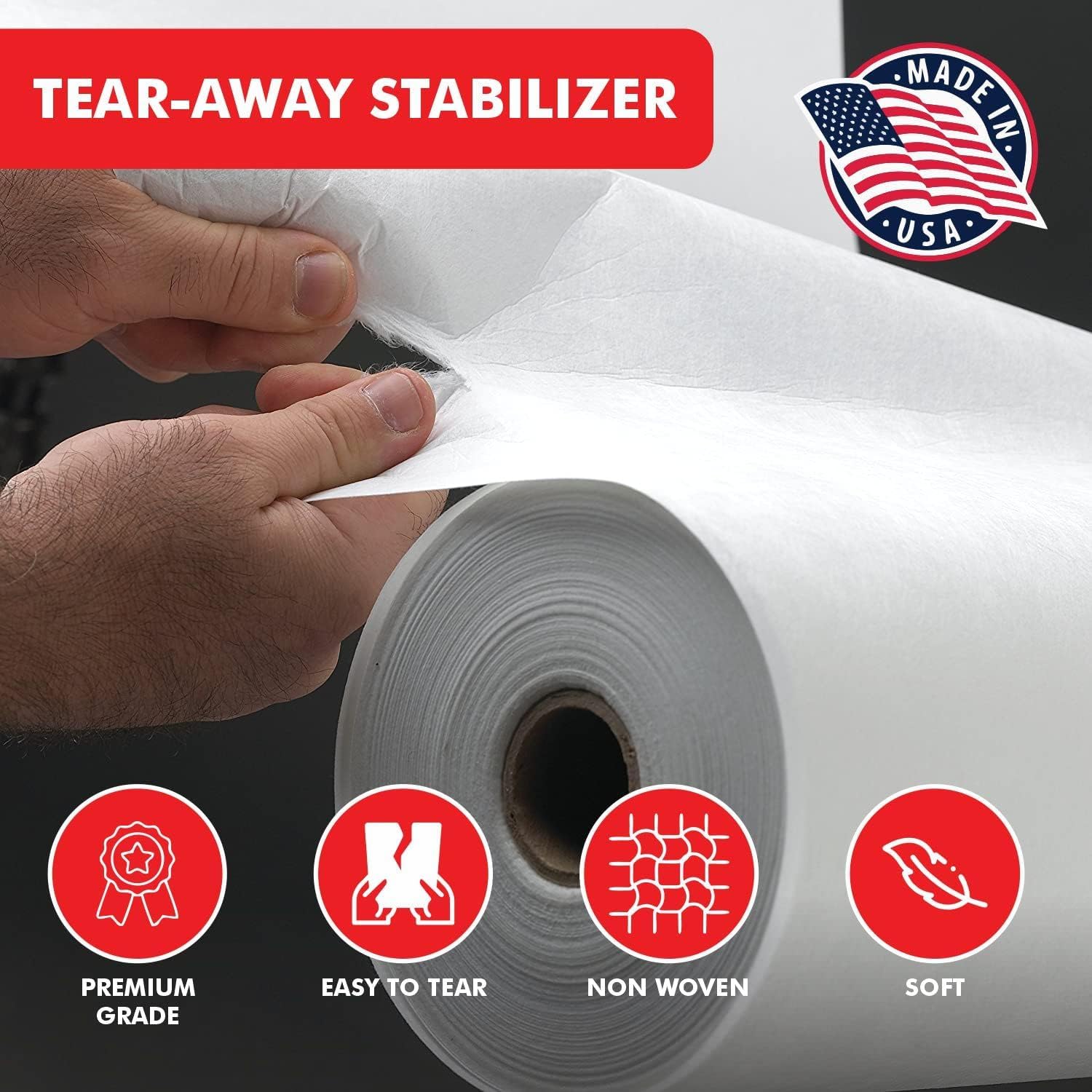 Superpunch 1.5 oz White Tear Away Stabilizer for Embroidery - 7.5 inch x 8 inch 500 Sheets, SuperStable Tear Away Machine Embroidery Stabilizer Backing, Polyester & Cellulose - Made in The USA