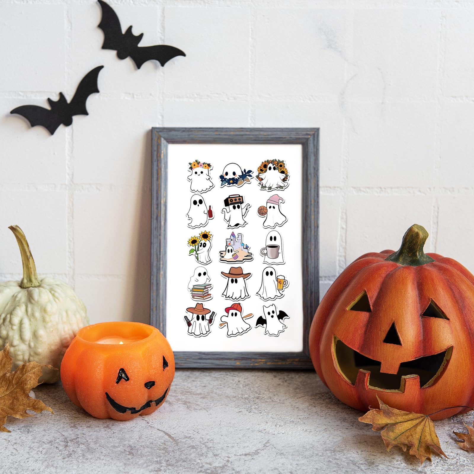 Fukamou Autocollant De Motifs Fantômes - Décalcomanie Murale Fantôme De Dessin Animé | Décoration Murale Halloween Fantôme Blanc Pour Flacons, Ordinateur Portable, Bagages, Tasse, Bouteilles D'eau