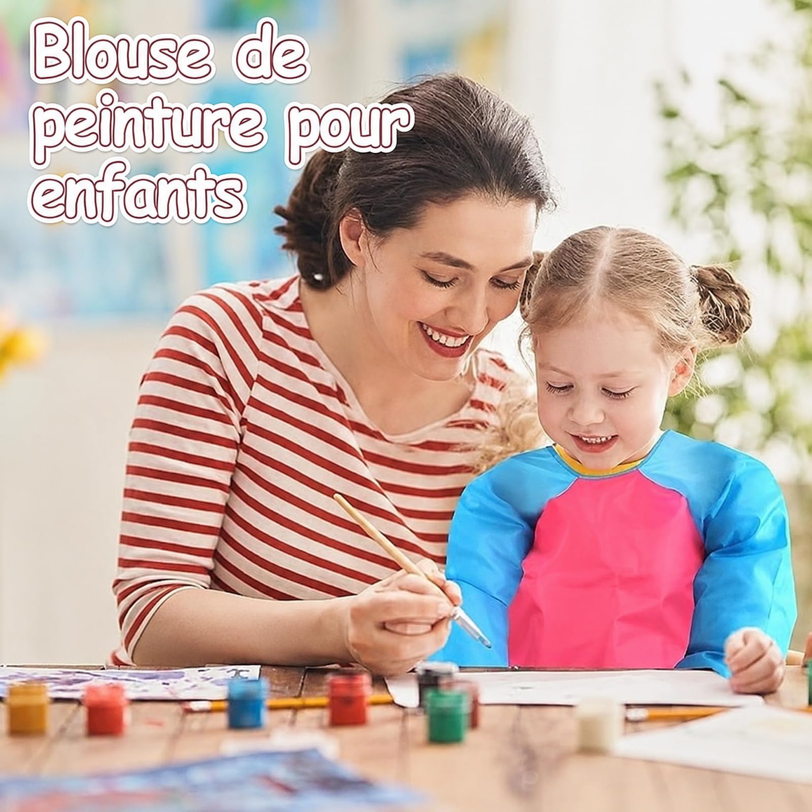 Lot de 24 Blouses de Peinture Enfants, 3-8 Ans, 12 Roses et 12 Jaunes