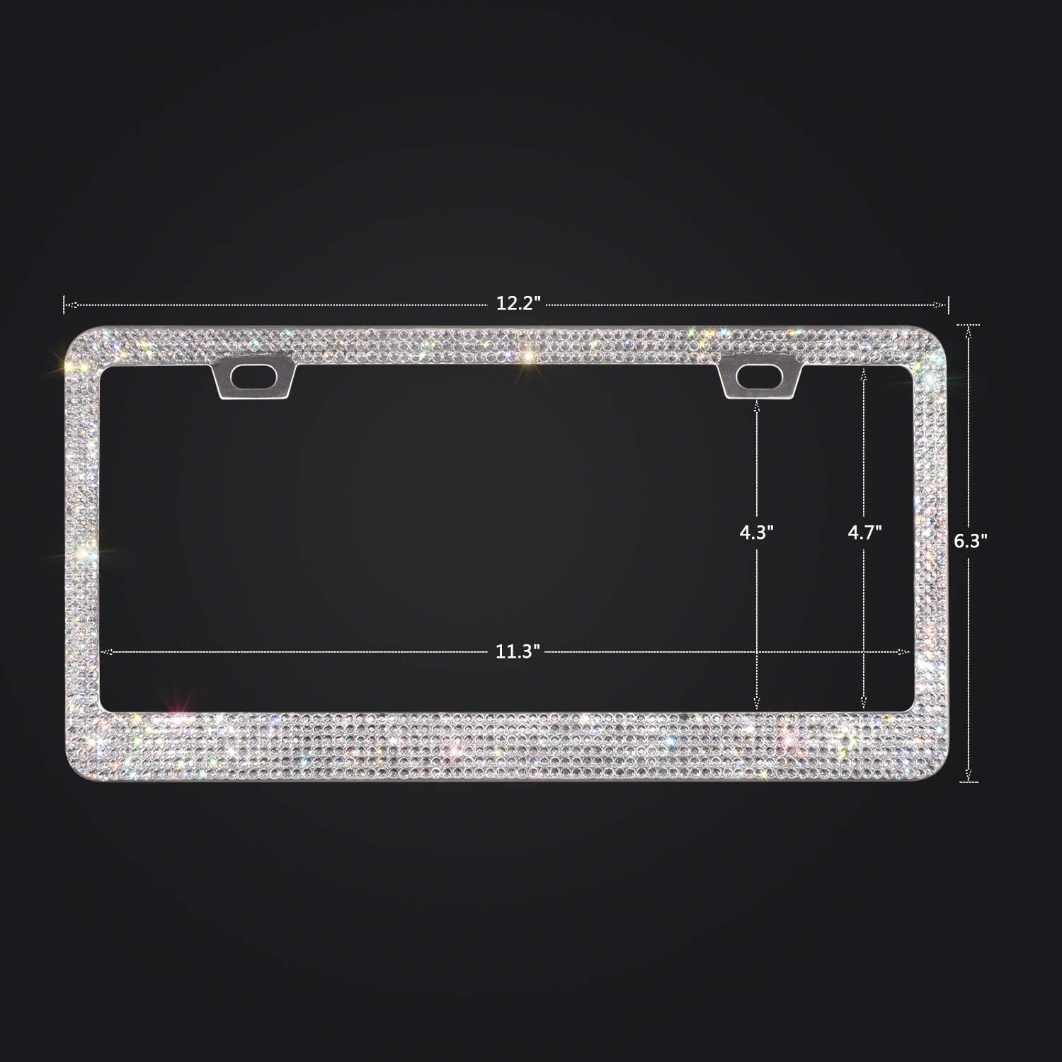 JOTOM 1 Pack Bling Bling Waterproof License Plate Frame - 1000+pcs Handcrafted Finest 14 Facets SS20 Glitter Diamond Stainless Steel License Plate Frame with Gift Box (3+6 Rows Crystal)