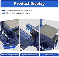 Vista 3 de Tornillo de banco de 4" de hierro fundido dúctil con base de giro flexible de 360° con bloqueo de alta resistencia para el hogar y el trabajo