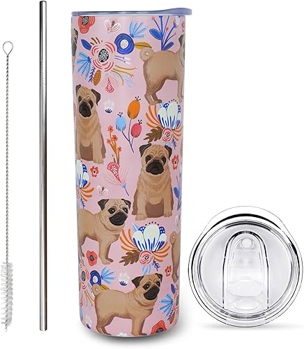 Miniatura 1 de Gezibrw Pug Gifts for Women Cute Dog Tumbler Taza de café para mujeres, taza de viaje Pug de 20 onzas, botella de agua aislada de acero inoxidable