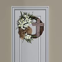 Vista 4 de KLKCMS Corona de Pascua de 13.78 pulgadas con vid colgante, con arpillera rústica para decoración de vacaciones, boda, vacaciones, casa de campo