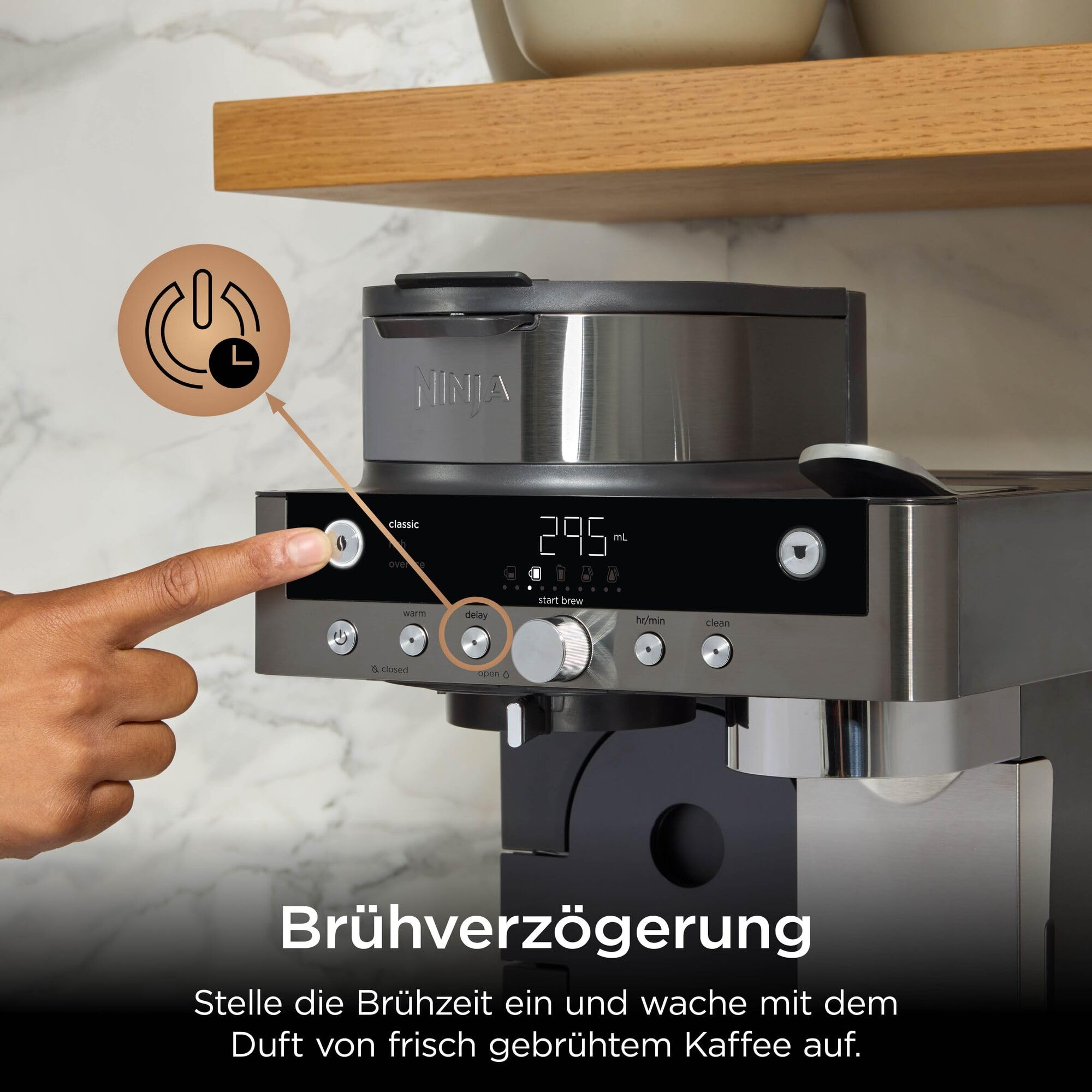 Ninja Prestige 2-in-1 Filterkaffee- und Kapselmaschine mit integriertem Milchaufschäumer, für Latte, Eiskaffee und Flat White, Grau-Metall CFN802EUGM