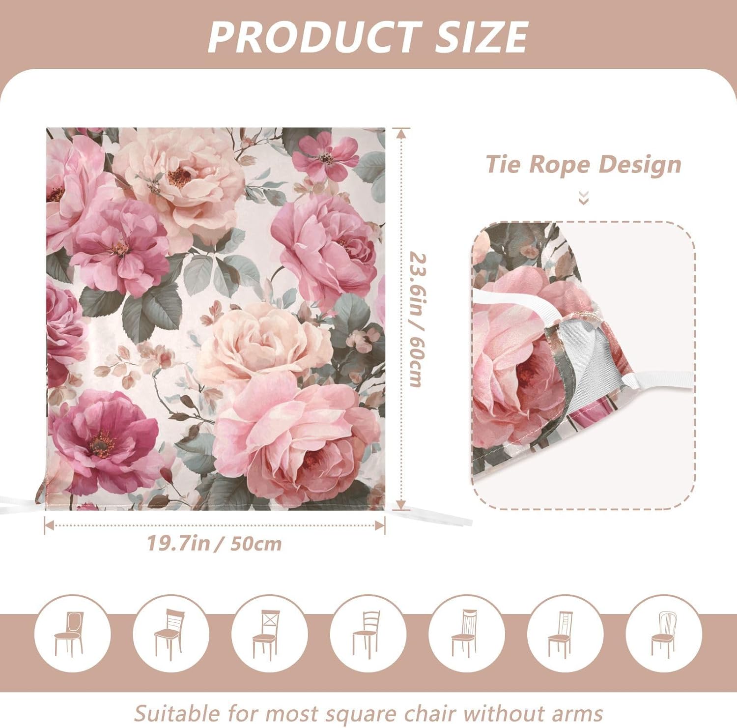 ALAZA Pink Floral Roses Chair Back Cover Set of 6, Washable Reusable Removable Chair Slipcovers Decorative Chair Cover for Home Kitchen Wedding Party