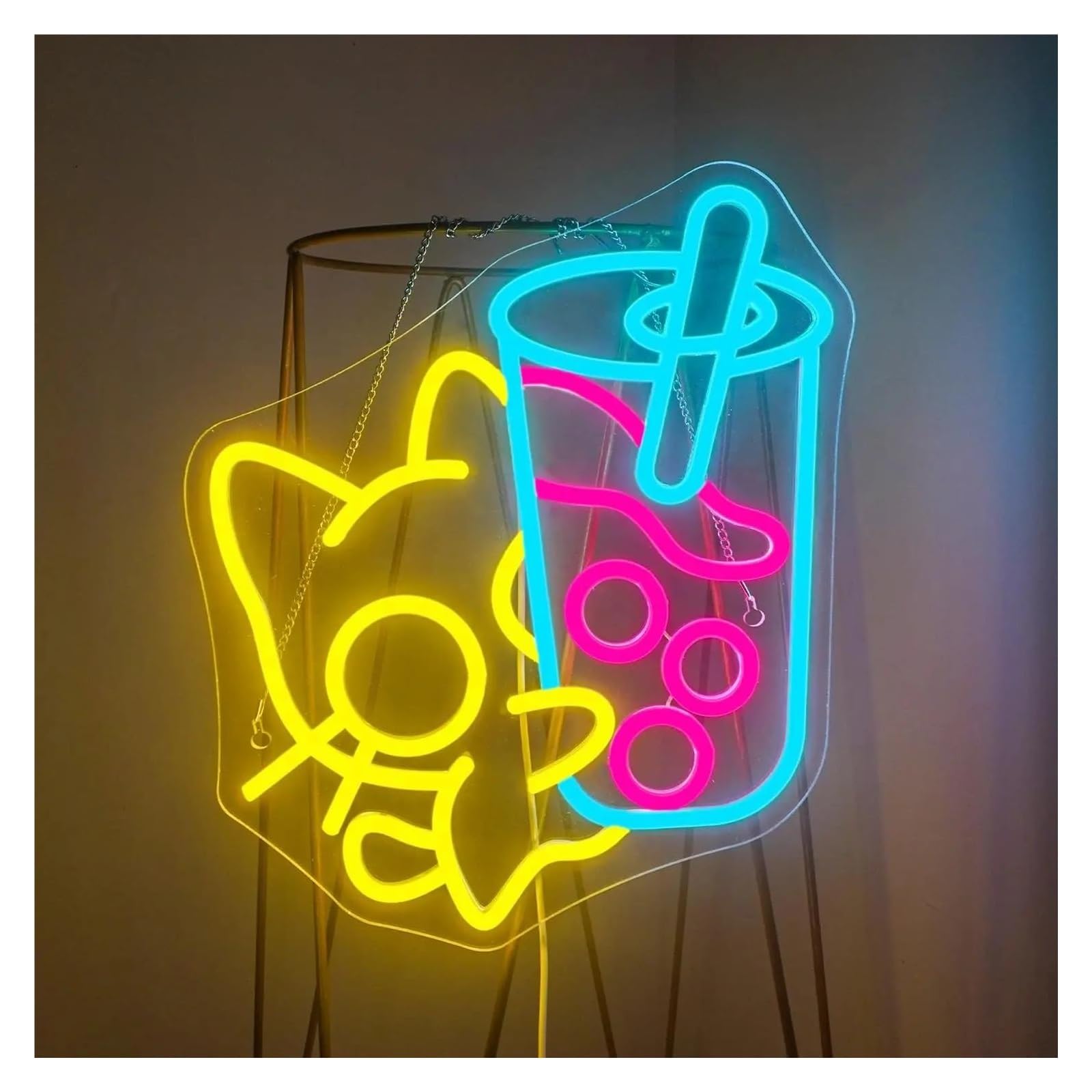LEMST Sign Lamp Boba Tea Neon Signs USB Powered, Cat Bubble Tea Neon Lights Suitable for Window Wall Decor Glow Sign 32cmx36.5cm