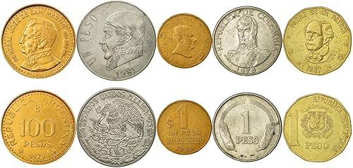 Colección de 5 Monedas | Líderes Militares de América Latina | Héroes Nacionales | Libertadores | Ejército | Comandantes | Independencia |