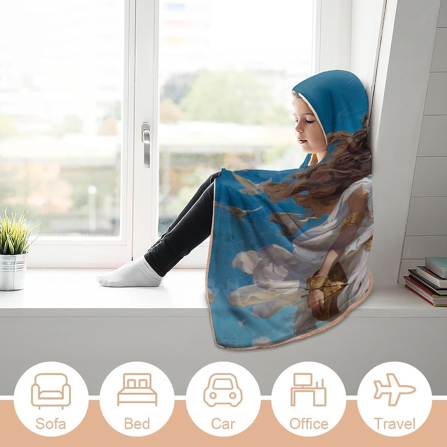 Athena Greek Goddess Wearable Blanket Hoodie | Flannel Fuzzy Machine Washable Home Camping Lounging