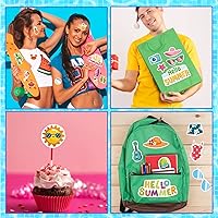 Vista 5 de 24 hojas de calcomanías de verano para piscina y playa, calcomanías de sol Luau Hawaii, playa, sandía, cerveza, helado, piña para Hawaii, decoración