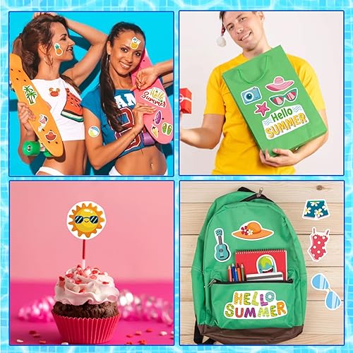 Miniatura 5 de 24 hojas de calcomanías de verano para piscina y playa, calcomanías de sol Luau Hawaii, playa, sandía, cerveza, helado, piña para Hawaii, decoración