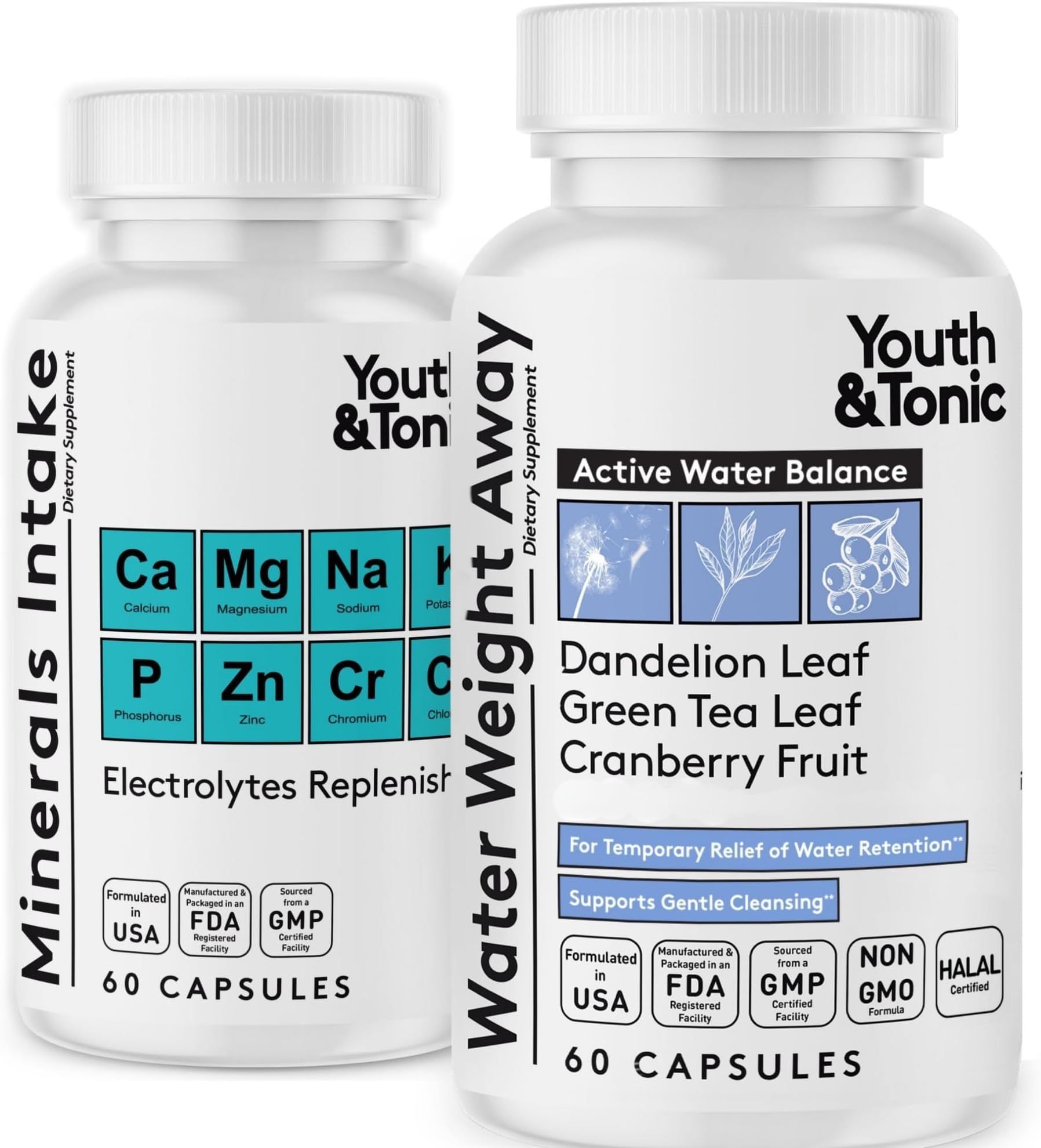 - Youth & Tonic 2pk Water Pills Weight Loss for Women, Fluid Retention Bloat | Electrolyte Diuretic Support for Men, Swollen Legs & Feet Relief, Swelling, Bloating, Natural, Maximum Strength, 120 Capsules
