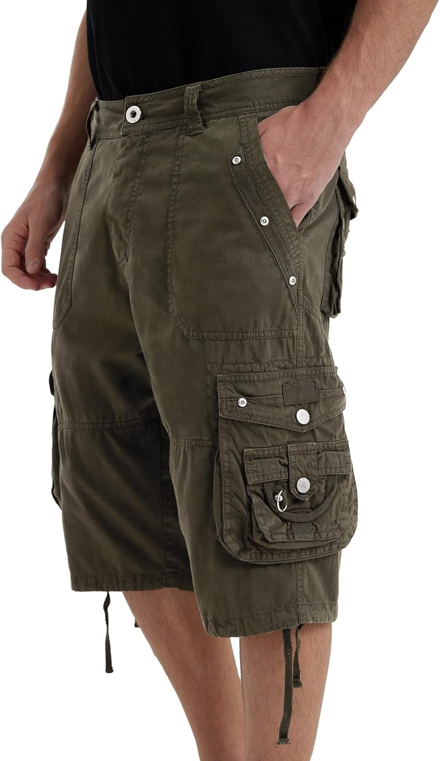 VOPOKER Mens Cargo Shorts Cotton Ripstop Straight Leg Below Knee Twill Casual Summer Long Shorts