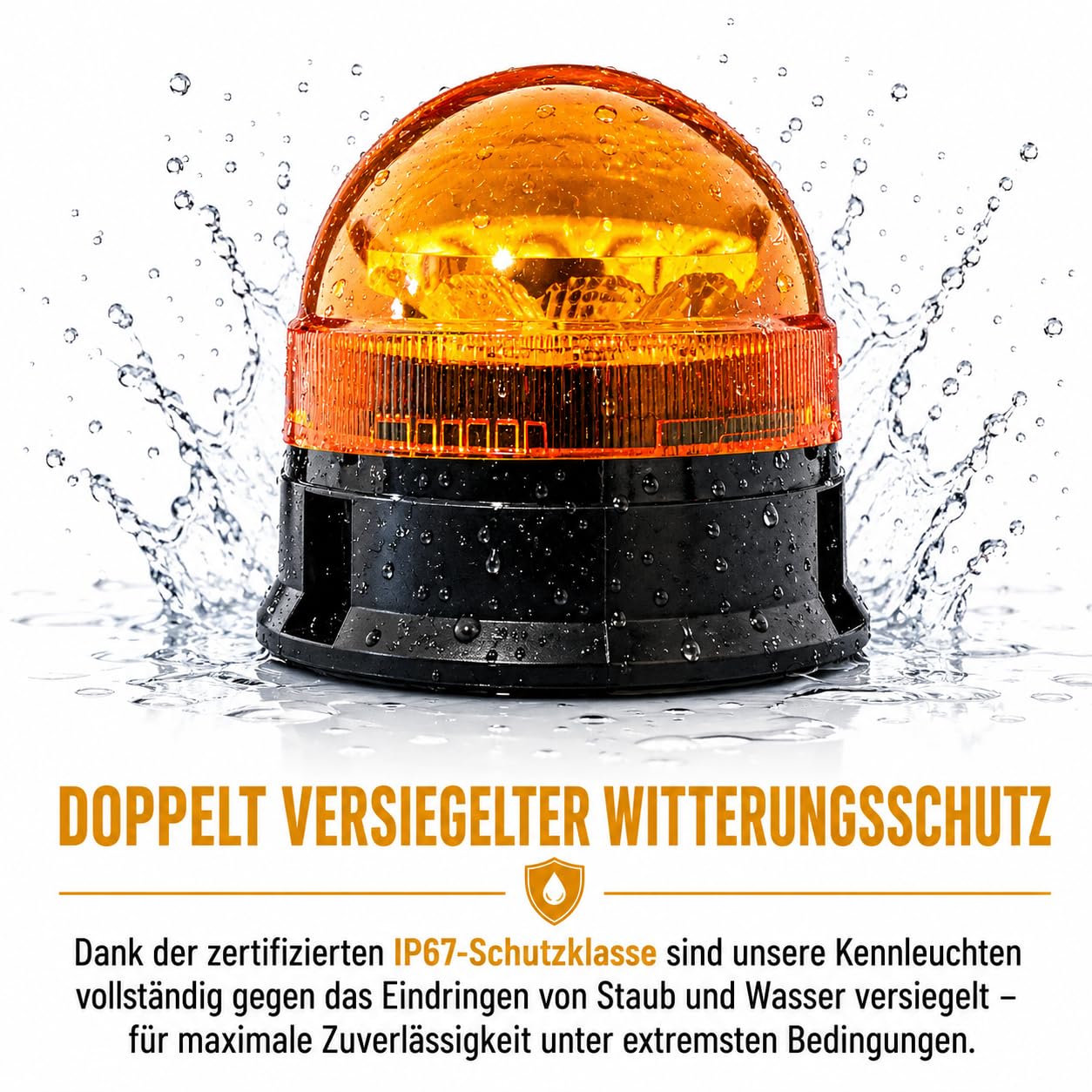 Rundumleuchte Magnet 12V 24V – LED Warnleuchte Orange mit Magnetfuß und Zigarettenanzünder-Stecker – 3 Blitzmuster, ECE R65 R10 StVZO Zulassung, IP67, für Traktor LKW Pannenhilfe