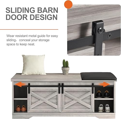 Miniatura 5 de Vibe & Dine Banco de almacenamiento con cojín acolchado de cuero, banco de zapatos de entrada con caja de almacenamiento grande con parte superior