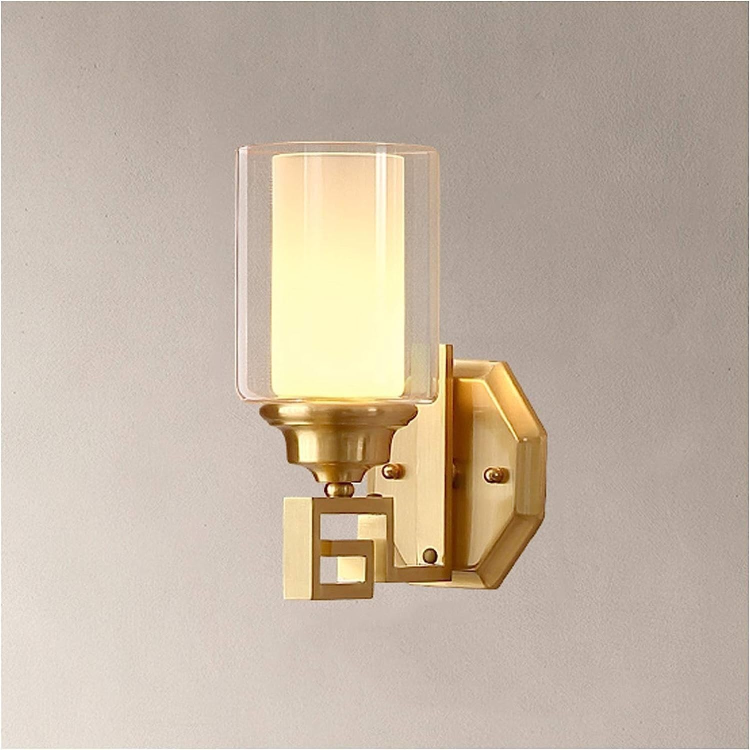 ZTCHSENZT All Copper Chinese Wall Lamp Modern Living Room Wall Light E27 Indoor Lighting Simple Stair Aisle Wall Lamp with Glass Lampshade Bedside Decor Lamp, Wall Lamps