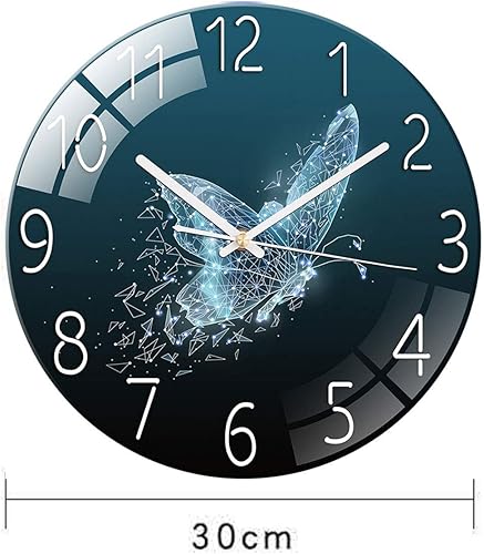 Miniatura 2 de Nutteri Reloj de pared redondo de 12 pulgadas silencioso sin tictac funciona con pilas lente de vidrio templado reloj decorativo de cuarzo para sala