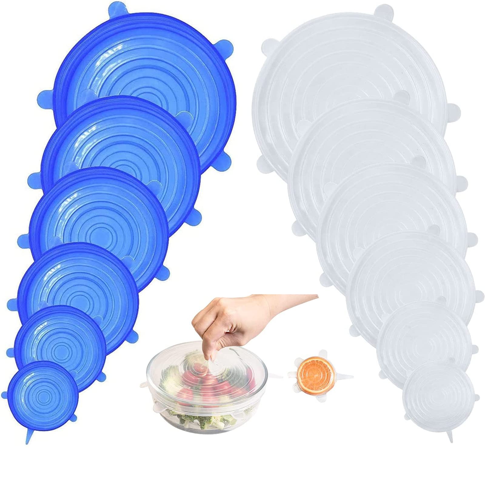 Silicone Lids Food Covers,12pcs Silicone Stretch Lids,Reusable Lids For Yoghurt Pots,Microwave Can & Tin Cover Lid,Microwave Food Cover,Expandable To Fit Various Shape Of Containers