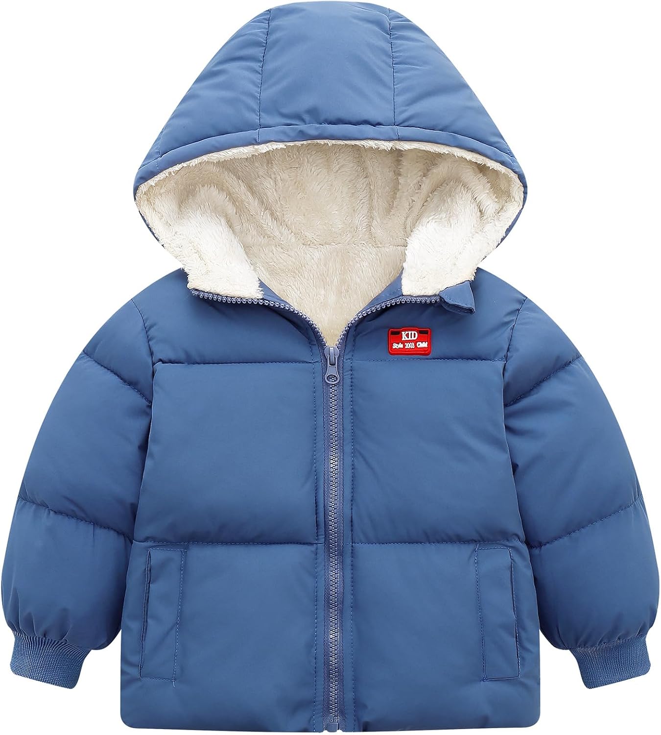 UNICOMIDEA Baby Hooded Puffer Jacket,Fleece Lined Winter Coat 12M-5T