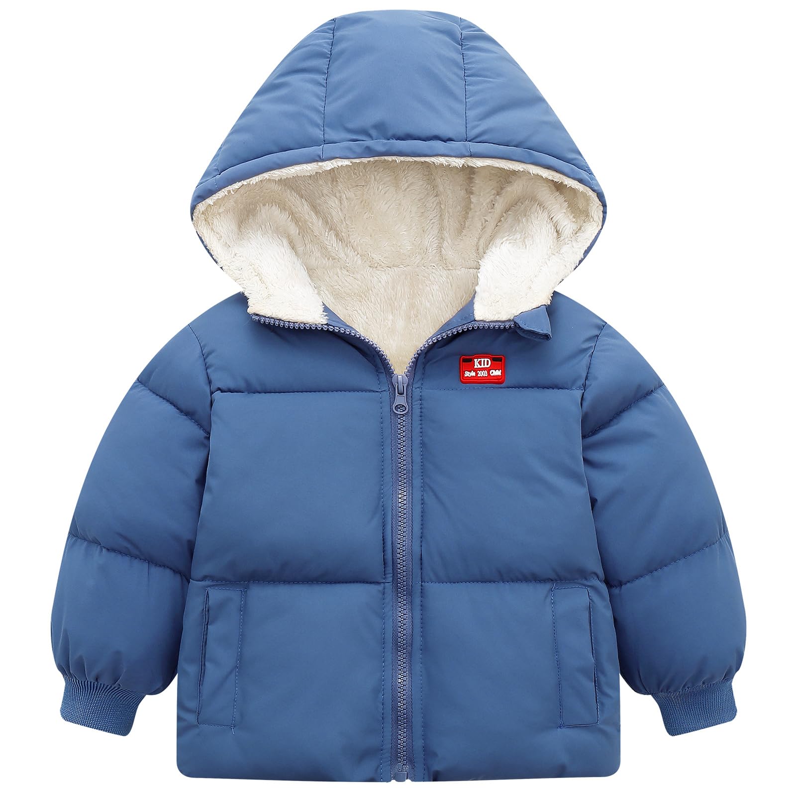 UNICOMIDEA Baby Hooded Puffer Jacket,Fleece Lined Winter Coat 12M-5T