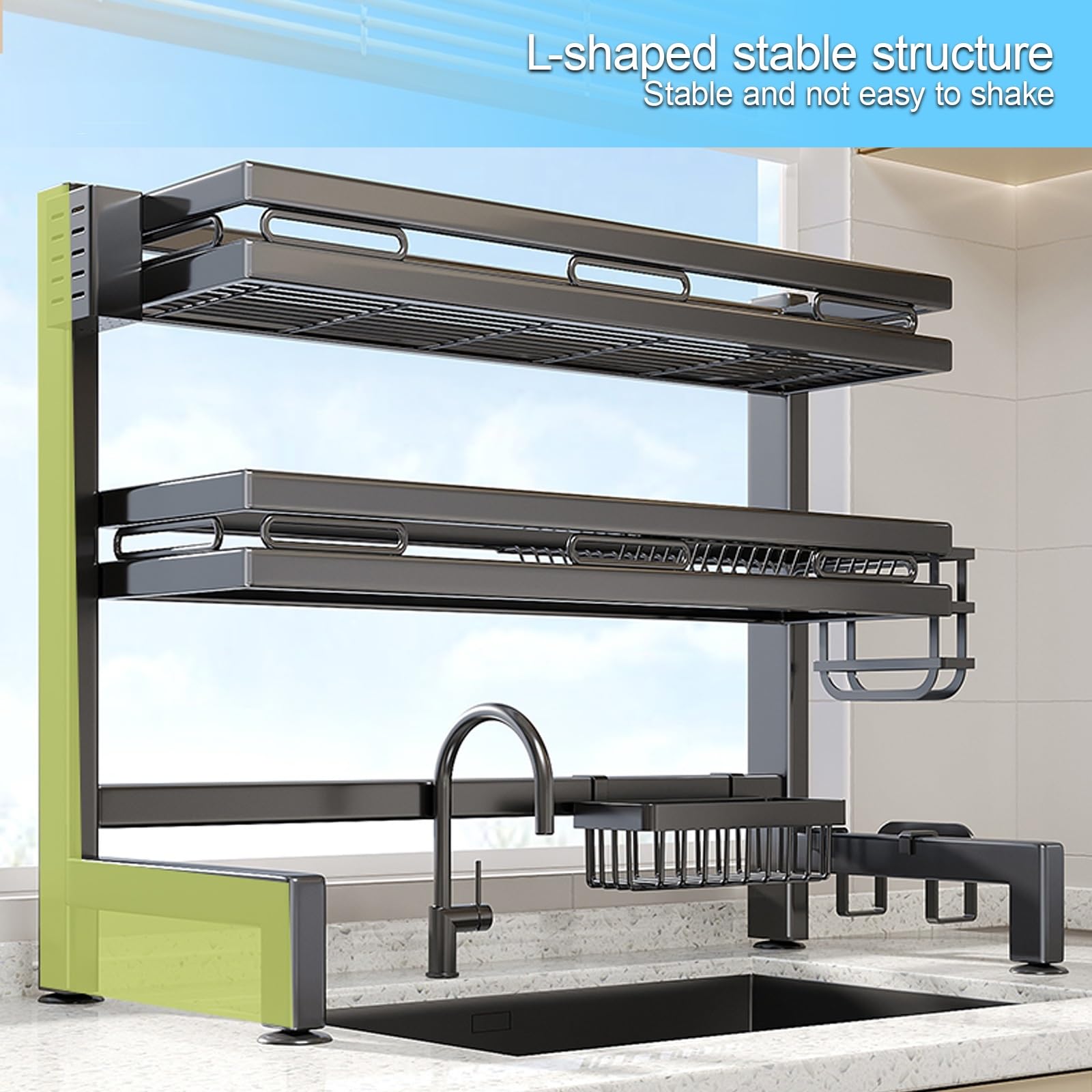 Scolapiatti Nero Regolabile da 5595 cm sopra Il lavello, salvaspazio per Piatti, Posate e stoviglie, Robusto e dal Design Elegante.