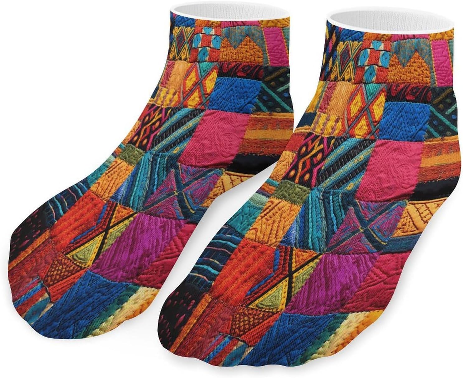 Socks for Men Women 5 Pairs Short Ankle Socks | Multicolor Quilt Low Cut Casual Crew Sock Cute Breathable Athletic Socks Non Slip No Show Sock