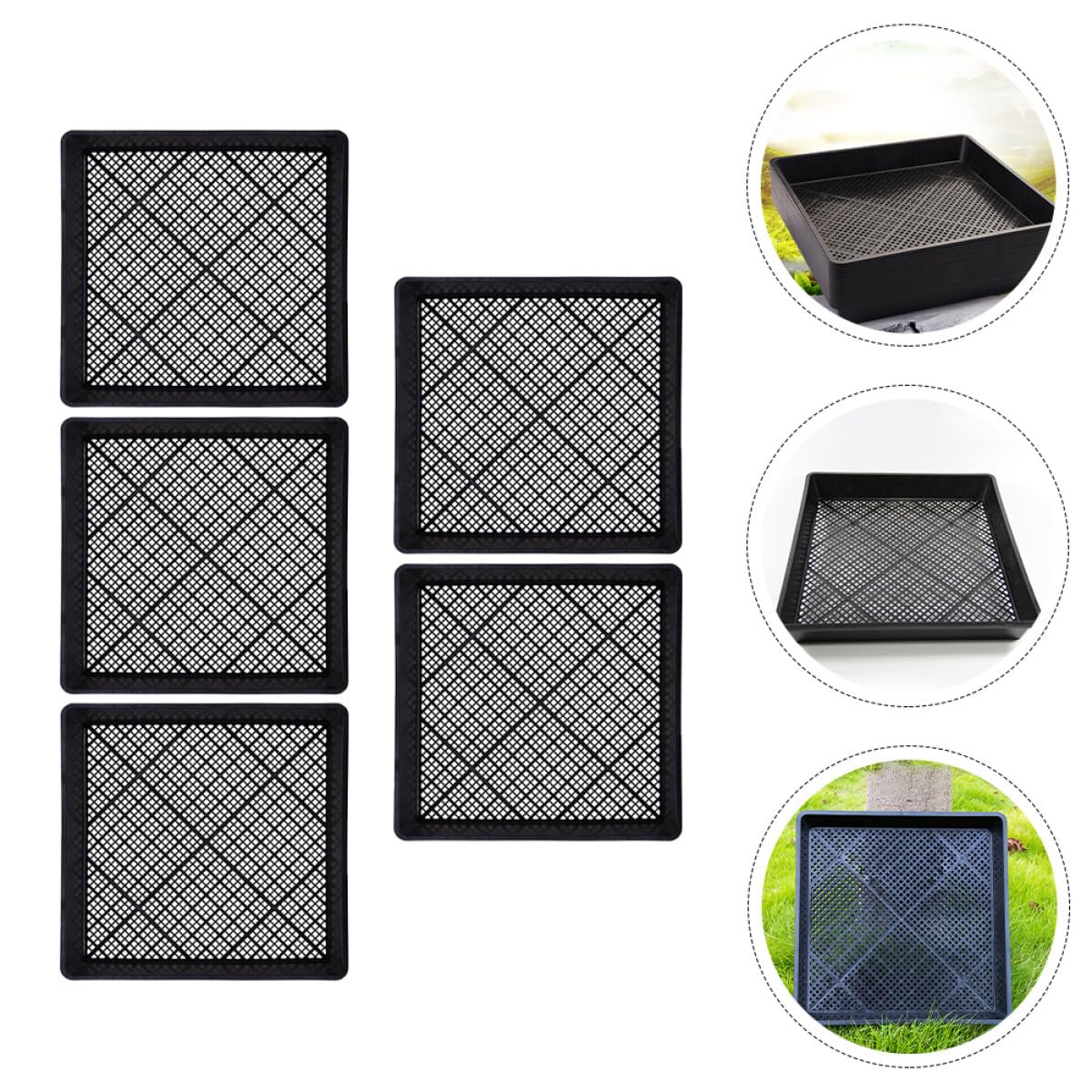 Mipcase Bandeja Cuadrada para Germinación 42X42X5.5 CM Set 5 Piezas Negras, Resistente y Reutilizable para Vivero, Cultivo de Suculentas y Siembra Segura en Casa