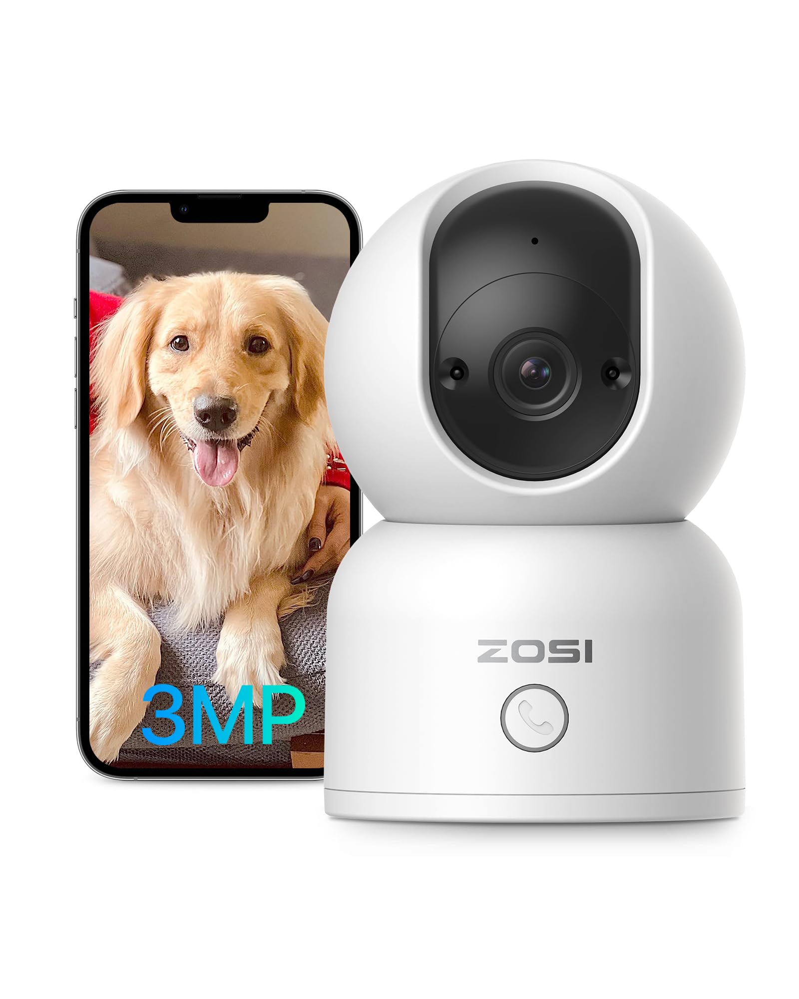 ZOSI C518 2K Cámara Vigilancia WiFi IP Interior Domicilio con Enchufe, 2,4G/5G WiFi, Pan 355° Tilt 95°, Detección y Seguimiento de Humano, Audio Bidireccional, Llamada con un Clic