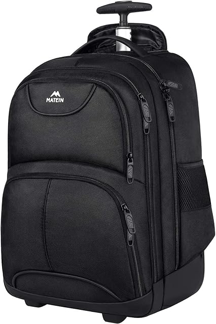 Wheeled Backpack, Water Resistant Wheeled Laptop Rucksack Business Trolley Bag for Men Women, Carbon Black