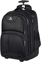 MATEIN Travel Backpack with Wheels, Rucksack with Wheels Cabin Size Wheeled Backpack 17inch Laptop Trolley Business Cabin Bag Carry On Suitcase Hand Luggage School Backpack for Women, Men, Uni, Black