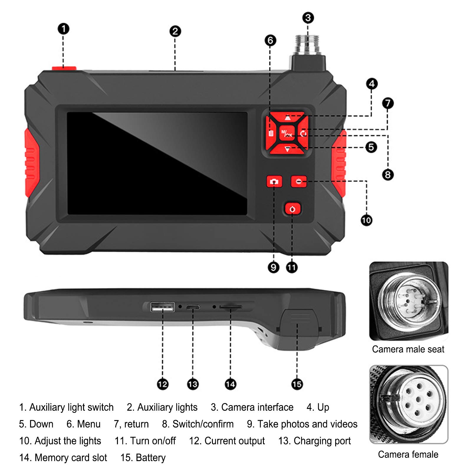 Cámara de endoscopio digital P30 Cámara de boroscopio de doble lente industrial impermeable con pantalla LCD y 9 ​​luces(10M)