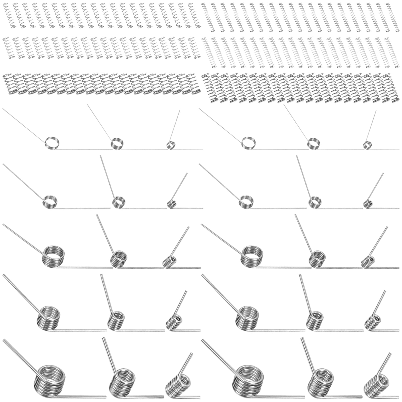 115Pcs 21 Sizes Torsional Springs and Mini Compression Spring Assortment Kit, 45/90/120 Degree Stainless Steel Mechanical Small Torsion Spring for Shop and Home Repairs