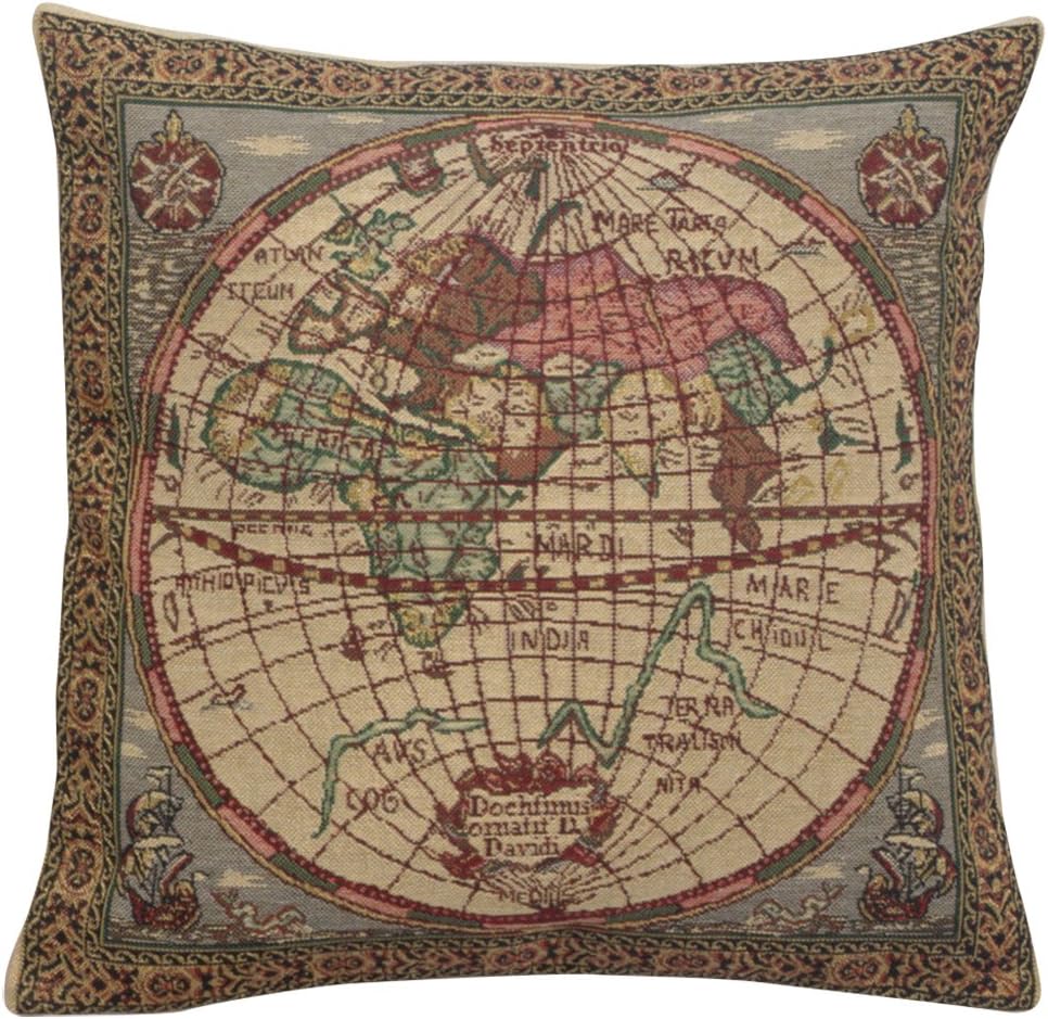 Charlotte Home Furnishings Decorative Couch Pillow Cover 16x16 in, East Map Sofa Throw Pillow Cover for Cozy Living Room Decor, French Square Tapestry Bed Cushion Cases, Soft Cotton Jacquard Woven