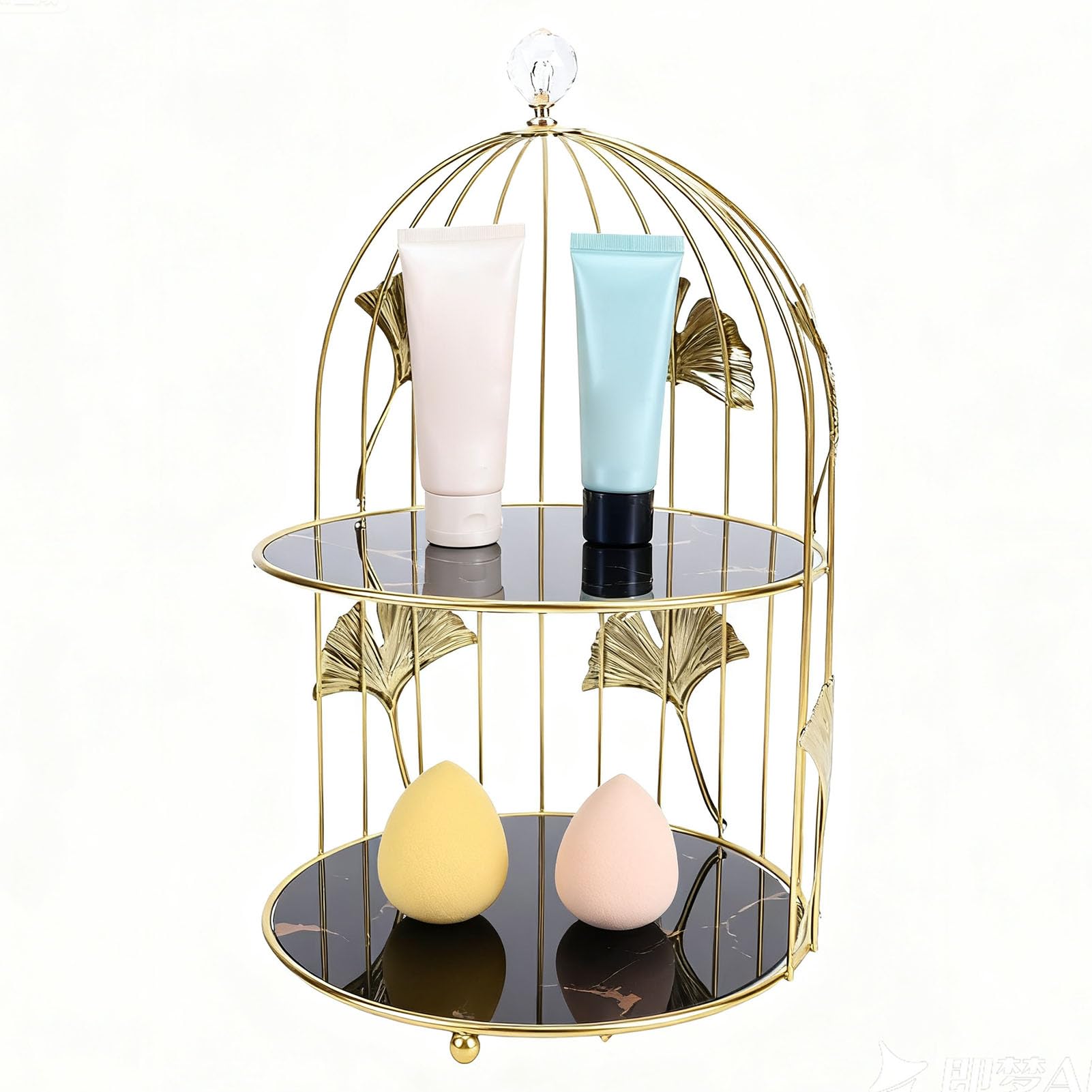 Haofy Alzata per Cupcake a 2 Livelli, Gabbia per Uccelli, Portatorta con Piatto in Vetro, Elegante Torre Espositiva in Metallo per Tavolo da Dessert, Piatto da Portata Salvaspazio per Feste e