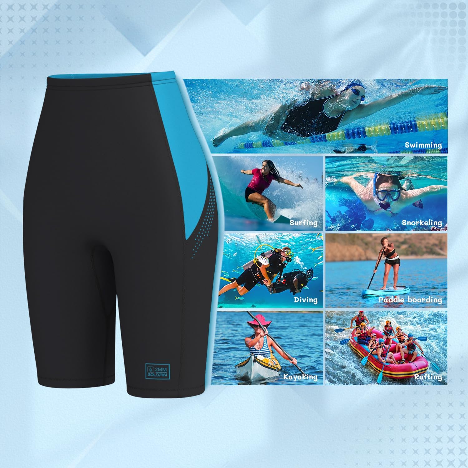 GoldFin Wetsuit Shorts Men Women, Mens Womens 2mm Wet Suits Neoprene Short for Water Sports Diving Surfing Swimming Snorkeling Kayaking