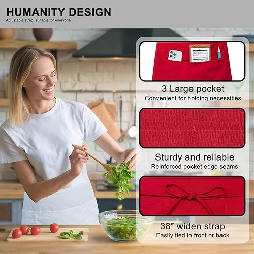 Miniatura 2 de PLOYMONO Delantal de cintura con 3 bolsillos, paquete de 12 delantales de poliéster hilado para mujeres y hombres, delantal corto de longitud media,