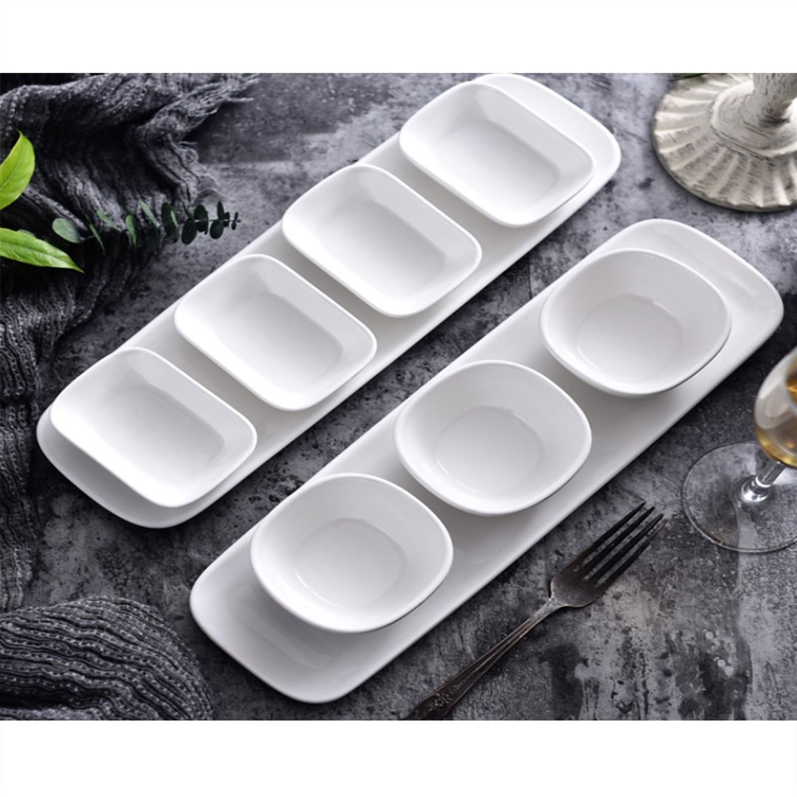 Ciotoline da Snack Piatto angolare rotondo creativo Vassoio rettangolare Set Snack Ciotola di frutta Piatto caldo Salsa Stoviglie semplici Piatti Snack Ceramica(Size:B)