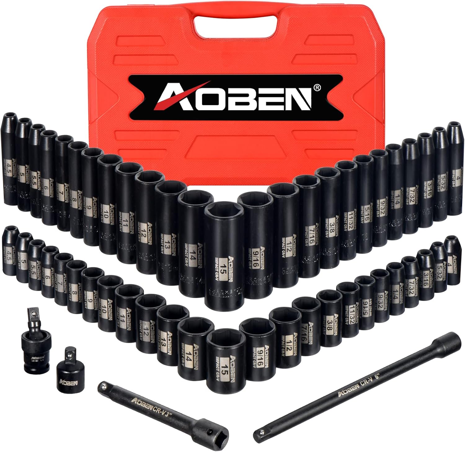 Buy AOBEN 1/4Inch Drive Impact Socket Set, 54 Pieces, 6 Point, SAE