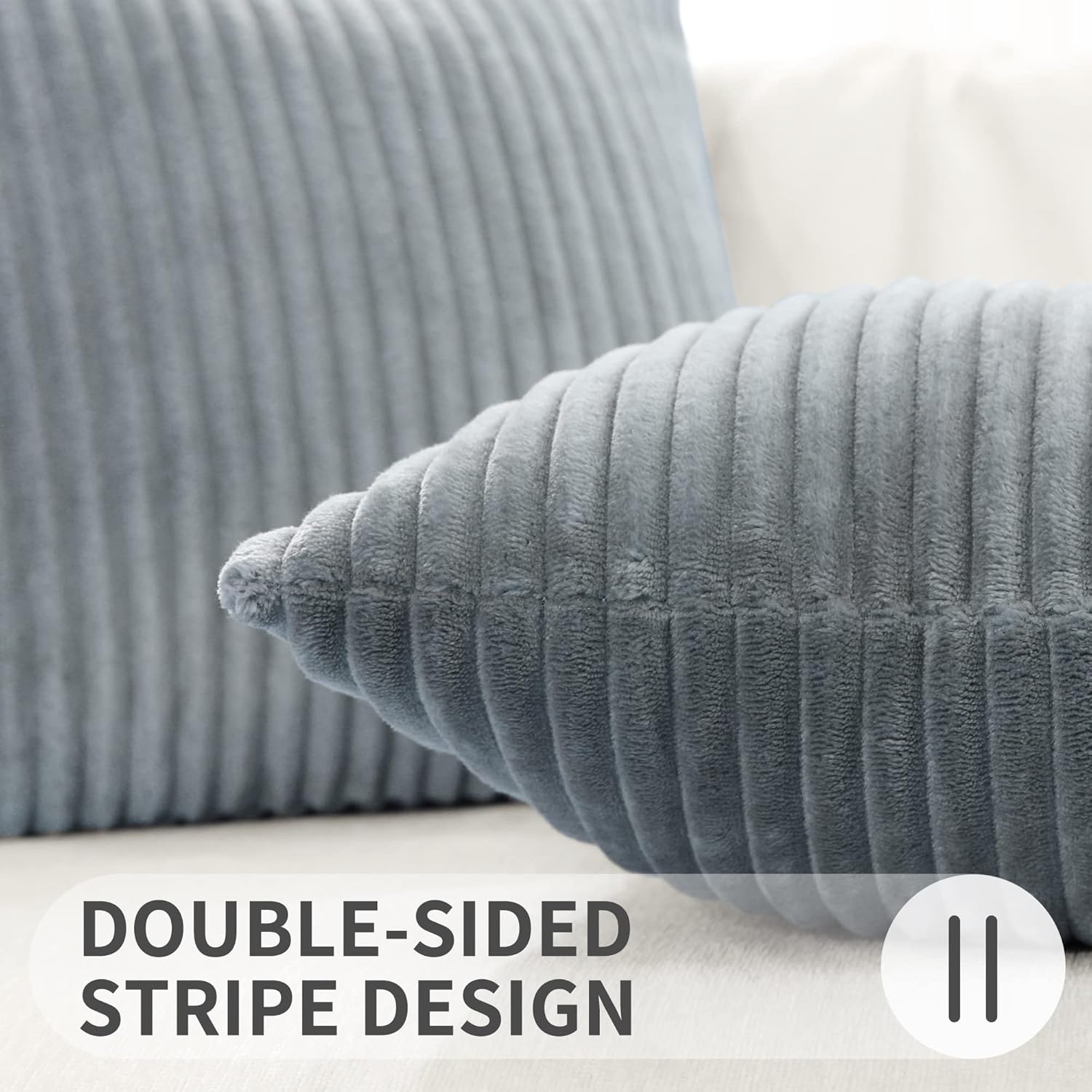Simmore Decorative Spring Throw Pillow Covers 18x18 Set of 2, Soft Natural Plush Flannel Double-Sided Fluffy Couch Pillow Covers for Sofa Living Room, Grey - Image 4