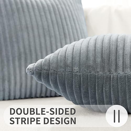 Miniatura 4 de Simmore Juego de 2 fundas de almohada decorativas de 22 x 22 pulgadas, fundas de almohada de franela de felpa suave de doble cara para sofá, sala de