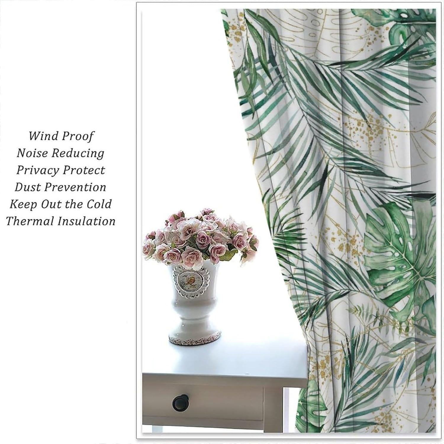 Green Hawaiian Tropical Curtains, Summer Natural Jungle Botanical Leaves, Bedroom Living Room Blackout Noise Reduction Curtains42X54 Inch