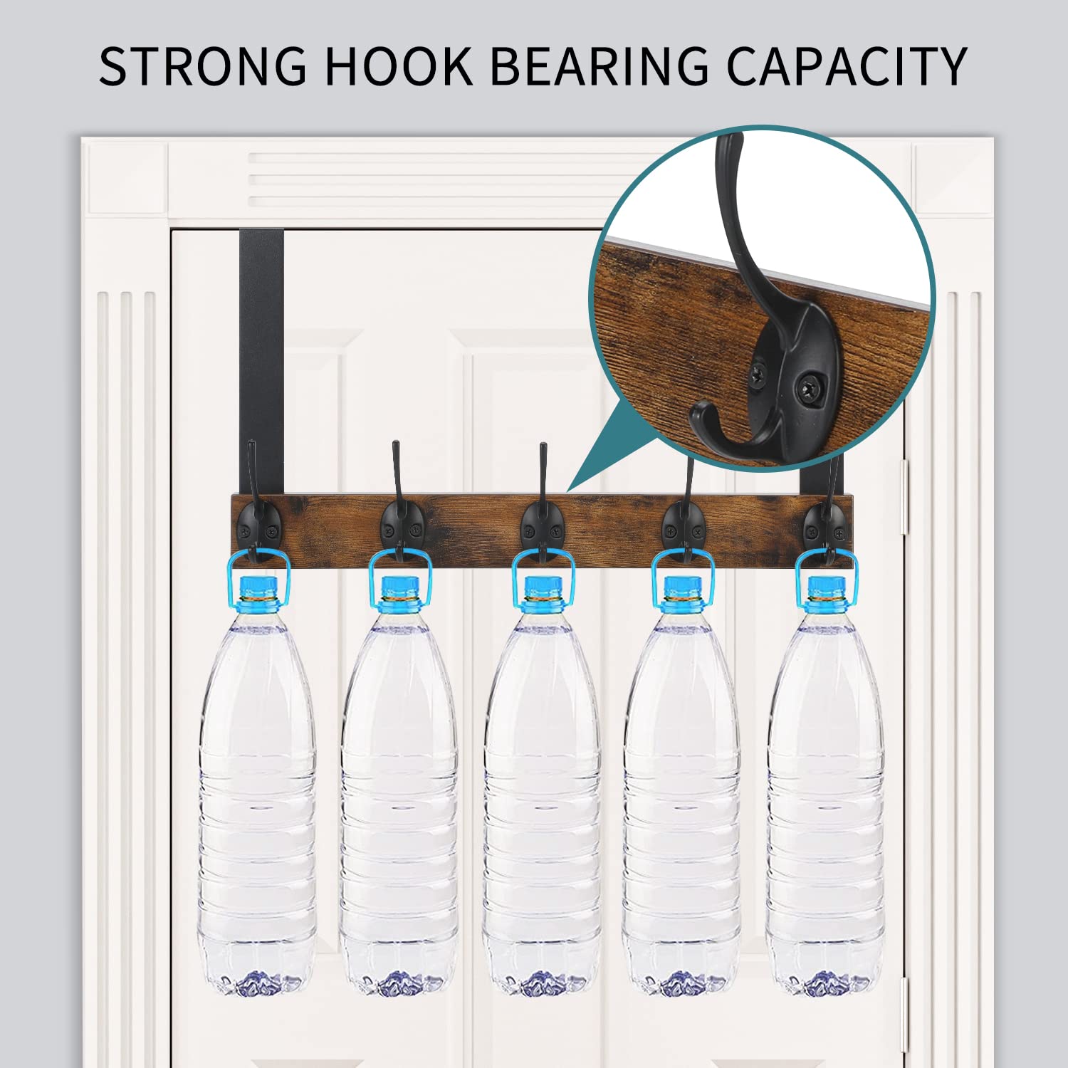 YINMIT Türhaken Organizer, über der Tür Handtuchhalter für Badezimmer, über Tür Holzbügel mit 5 Metallhaken, zum Aufhängen von Kleidung, Hüten, Wohnzimmer, Schlafzimmer
