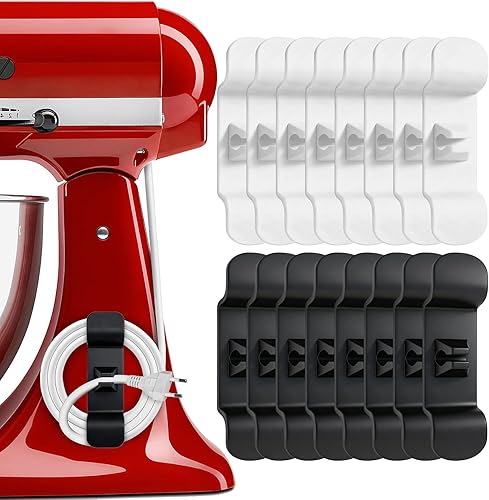 Organizador de cables mejorado de 16 piezas para electrodomésticos de cocina, soporte de cable adhesivo y envoltura para olla a presión, freidora de