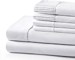 Marina Decoration Home Bedding Bedroom Essentials Bedsheet Ultra Soft Silky Deep Pocket Solid Cooling Rayon from Bamboo All Season 6 Pieces Sheet Set with 4 Pillowcases, White Color Double/Full Size
