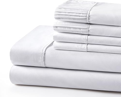 Miniatura 3 de Marina Decoration Juego de sábanas de 6 piezas ultra suave y sedoso de rayón sólido de bambú para todas las estaciones, con 4 fundas de almohada,